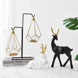 Decorative Objects Figurines Modern Style Decorative Resin Animal Sculpture Geometric Deer Tabletop Decor Crafts Home One Piece Statue Living Room Figurines T240