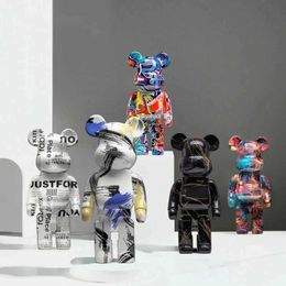 Decorative Objects Figurines Resin 49 colored graffiti violent bear bricks statue violent bear resin decoration office desk decoration T240505