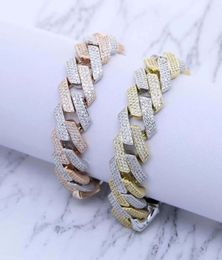 High Quality 5A Cz Necklace Cuban Punk Chain Bracelet For Men Unisex Bangle Necklace Set Iced Out Bling 3 Row 19MM Width Hip Hop F8931876