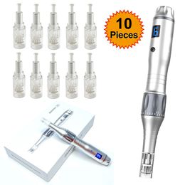 6 Speeds Dr Pen Electric Wireless Auto Micro Needling Pen with 10Pcs Needle Cartridges Derma Pen Skin Beauty Care Mesopen