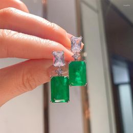 Stud Earrings Fashion Design Square Cut Emerald CZ Drop Earring Female Silver Color Dangler Vintage Wedding Engagement Jewelry 2706