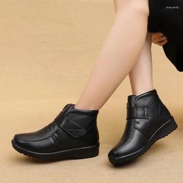 Boots 2024 Autumn Winter Women Genuine Leather Ankle Female Cotton Shoes Elderly Plus Size Plush Warm Snow Mother