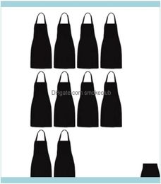 Aprons Textiles Home Garden10 Pack Bib Unisex Black Apron Bulk With 2 Roomy Pockets Hine Washable For Kitchen Crafting Bbq Din7223028