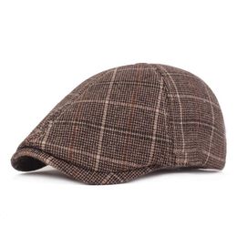 Newsboy Hats Plaid Caps Men Wool Blend Flat Cap Warm Driving Gastby Ivy For Male Vintage British Thickened Beret Drop Delivery Fashion Otet8