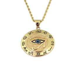 hip hop The Eye of Horus pendant necklaces for men Ancient Egypt Wedjat Eye luxury necklace Stainless steel Cuban chains dog jewelry2870627