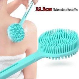 Bath Tools Accessories 1Pc silicone long handled bathtub brush double-sided shower removal body scrub back massage bathroom accessories Q2404301