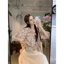 Women's Blouses 2024 Summer Women Shirt Korean O Neck Short Sleeve Office Lady Shirts Vintage Elegant Print Lace Patchwork