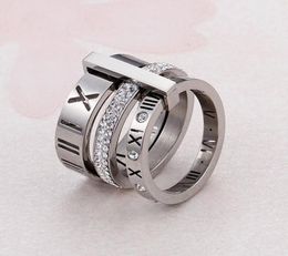 Rhinestone Rings For band Women Stainless Steel Rose Gold Roman Numerals Finger Femme Wedding Engagement Jewelry1763657