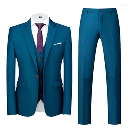 Men's Suits (Jacket Vest Pants) Men Business British Style MenWedding Dress Slim Fitting Blazer Trousers 3 Piece Elegant Male Tuxedo