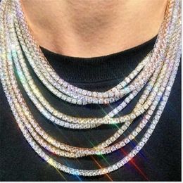 Pendant Necklaces New Ice Tennis Necklace Mens Tennis Chain Fashion Hip Hop Jewelry Womens 16/18/20/24/30 inch Choke Chain Gift Dz907 Q240430