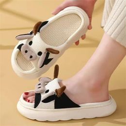 Slippers For Men And Women Cartoon Cow Frog Indoor Non-slip Linen Cotton Sandals Couple Home Shoes