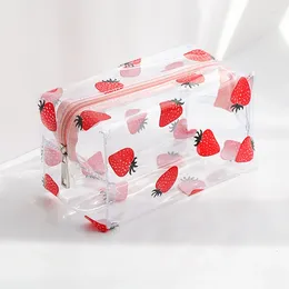 Cosmetic Bags Fashion PVC Transparent Makeup Bag Flower Fruit Love Print Pouch Large Capacity Travel Cosmetics Organizer