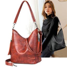 Shoulder Bags Women Bucket Bag Female Large Size Vintage Soft Patchwork Leather Lady Cross Body Handbag For Big Hobos