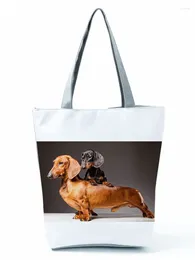 Shoulder Bags Dachshund Printed Handbag Women High Capacity Travel Beach Bag Animal Graphic Shopping Kitchen Reusable Grocery