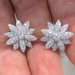 Stud Earrings Huitan Aesthetic Flower Full Paved Cubic Zircon Sparkling Ear Piercing Accessories For Women Wedding Party Jewellery