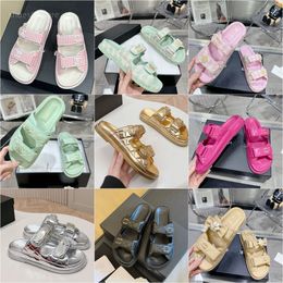 Calfskin Dad Sandals Women dad slides designer heels Quilted Sandles Shoes Platform Flats Heel slides Wedge Diamond Buckle Sandal Slip On Ankle Strap Beach sandals