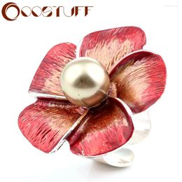 Cluster Rings Vintage Colored Flowers With Bead Resizable For Women Fashion Statement Irregular Goth Jewelry Decoration Accessories 2024