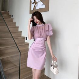 Work Dresses Women Spaghetti Strap Bodycon Mini Dress Sweet Ruffled Short Sleeve Top Shirts 2-Piece Set Summer Elegant Party Outfits J282