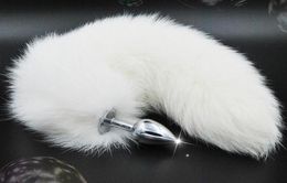 Stainless Steel Anal Plug With White Fox Tail Butt Plug 35Cm Long Of Sex Toys For Adult Products2304022
