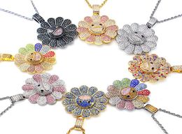 hot sale Pendant Micro Zircon Hiphop Colorful Flower Rotating Pendant Necklace 20197394926