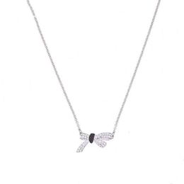 neckless for woman Swarovskis Jewelry Matching Silver Black and White Full Diamond Bow Necklace Female Swarovski Element Crystal Collarbone Chain