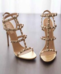 Tquality Brands Women039s Rock Stud Sandals Calfskin Leather Strappy Lady Girl High Heels Perfect Gladiator Sandalias Dress We7153268