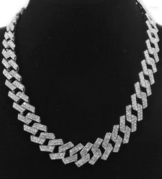 Chains Men039s Bling Fashion Jewellery Rapper Rock Gift Miami Curb Cuban Iced Out Necklace Hip Hop Chain Crystal Punk Silver 14mm3574987