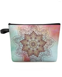 Cosmetic Bags Mandala Gradient Flower Large Capacity Travel Bag Portable Makeup Storage Pouch Women Waterproof Pencil Case