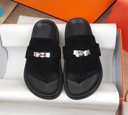 DesignerDesigner Slippers Women Empire Sandals Leather Suede Slipper Black White Rubber Flip Flops Metal Button Platform Sandal F4717474