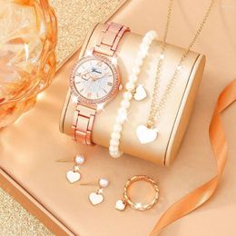 Wristwatches 6Pcs Ladies Fashion Simple Designer Star Digital Steel Band Quartz Watch Luxury Full Of Diamond Pearl Set