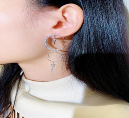 Whole fashion designer luxury asymmetric diamond zircon moon star dangle chandelier earrings for woman girls8876402