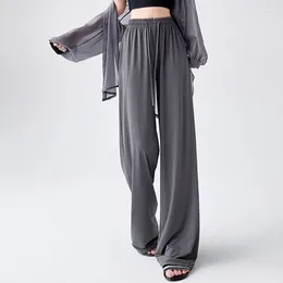 Women's Pants Ice Silk Wide-Leg Women Cool Sweatpants Summer Thin Loose Straight Office Lady Casual Drawstring Long Trousers