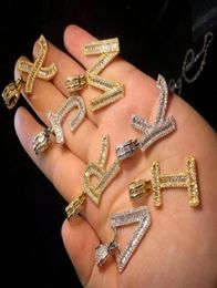 AZ Iced Out Baguette Letters Pendant Necklace Gold Silver Bling Zirconia Men Hip Hop Pendant With Rope Chain266V84024888190079