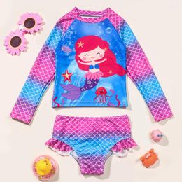 Clothing Sets Toddler Girls Rashguard Two Pieces Swimsuit Set Kids Cartoon Long Sleeve Bathing Suits Tankini Swimwear For Swimming Child