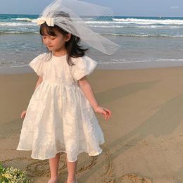 Clothing Sets Summer Baby And Girls Cotton Lined Flower Embroidery Puff Sleeves Button Back Princess Dress Kids Sweet Outfit Child Skirt