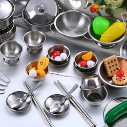 77HD 25Pcs Stainless Steel Kids House Kitchen Children Pretend for Play Cookware 240420