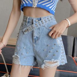 Women's Shorts Summer Ripped Jeans Short Femme High Waist Diamond Y2k Casual Bottoms For Ladies Denim Clothing Fashion