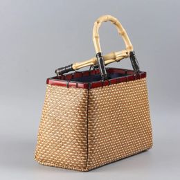 2616CM Vintage Handwoven Rattan Bamboo Japanesestyle Art Women Boutique Bag Handbag Tea Storage A4535 240430