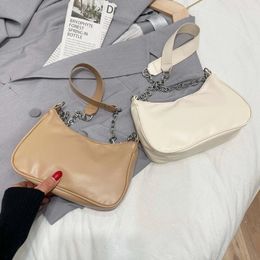 Shoulder Bags Fashion Women Pure Colour PU Leather Chain Underarm Hobos Bag Ladies Vintage Zipper Crossbody Messenger