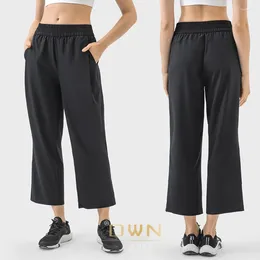 Active Pants Relaxed Fit Lightweight Mid-Rise Barrel-Leg Cropped Pant Ice Cool Women's Drawstring Waistband Yoga With Side Pocket
