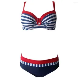 Women's Swimwear Women Bikini Set Swimsuit Stripe Dot Print Contrast Push Up Underwire Padded Two Piece Bathing Suit