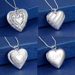 Pendant Necklaces Fine Silver color Photo Frame Necklace Chain For Woman Charm Wedding Fashion Jewelry H240504
