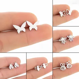 Stud Earrings Jisensp Stainless Steel Fashion Sweet Mini Insect Butterfly Bee For Women Wedding Jewellery Engagement Gift