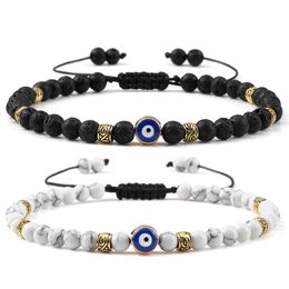 bohemian style Blue Evil Eye Beads Bracelet Braided Rope 4mm tiger eye black white green stone beaded Bracelet For Women Men Jewellery