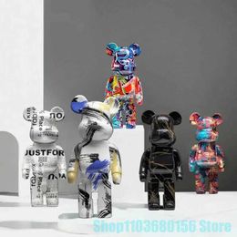 Decorative Objects Figurines 28cm resin 49 colored graffiti violent bear brick violent bear resin decoration office desk and living room decoration T240505