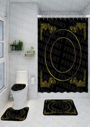 Polyester Fibre Shower Curtains Geometric Pattern Bath Accessories Designer Print Bathroom Supplie Toilet Three Piece Sets4676558