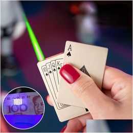 Lighters Creative Jet Torch Green Flame Poker Lighter Metal Windproof Playing Card Novel Funny Toy Smoking Accessories Gift I Drop Del Dh4Hx