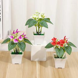 Decorative Flowers Simulation Anthurium Bonsai Plastic Palm Green Plants Potted Artificial Fake Floral Desktop Ornament Home Garden Decor
