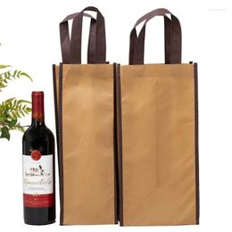 Storage Bags Khaki Non-woven Fabric Handle Red Wine Bottle Packaging Thick Champagne Single Double Portable Bag