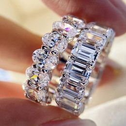 Wedding Rings Fashion Personality Emerald Cut Moissanite Row Ring Trendy Bands Women Geometric 294M